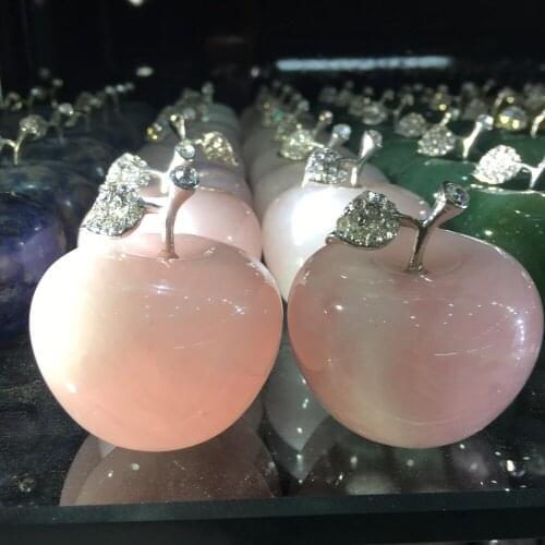 1pcs Natural Rose Crystal Apple Figurine Decoration