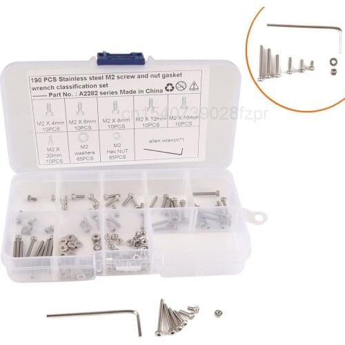 190 Sets of M2 Stainless Steel Cylindrical Head Hexagon Socket Hand Screws / Nuts / Washers / Wrenches
