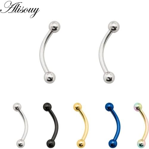 Alisouy 2Pcs Stainless Steel Curved Eyebrow Nose Lip Earrings Nipple Piercings Punk Unisex Body Piercing septum sieraden