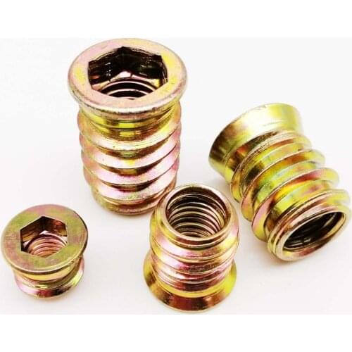 5/20X M6 M8 M10 Steel Metal Hexagon Hex Socket Drive Head Embedded Insert Nut E-Nut for Wood Furniture Inside and Outside Thread