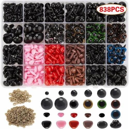 838 Pcs DIY Plastic Colorful Plastic Safety Eyes and Noses In Various Sizes for Dolls with Washers for Plush Doll Toy Crafts