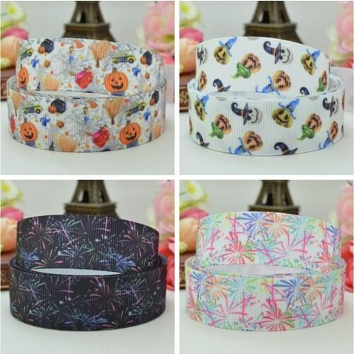 10 Yards 22mm 7/8" Halloween Pumpkin Firework Pretty Printed grosgrain ribbon hair bow Headwear hair accessories retail B0929