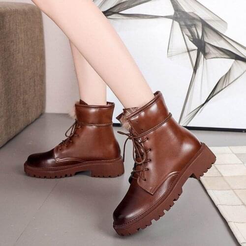 Fashion Ankle Boots for Women 2020 Winter Rabbit Plush Ulzzang Platform Boots Chunky Womens PU Leather Boots Woman Shoes Black