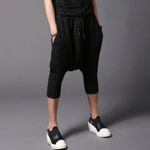 Men nightclub vintage trousers elastic harem hip hop punk pants trousers mens singer stage costume pleated baggy pants joggers