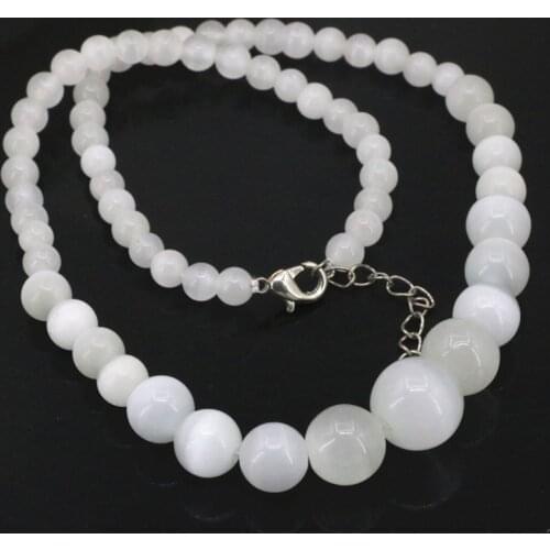 Charms White Opal Round Beads Strand Necklace For Women 6-14mm Cat Eyes Crystal Chain Necklace Party Gifts Jewelry 18inch B3394
