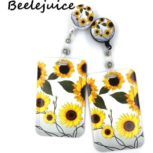 Sunflowers Flowers Card Holder Women Men Business Lanyard Badge Card Case Women Card Cover Student Lanyard ID Card Holder Bags