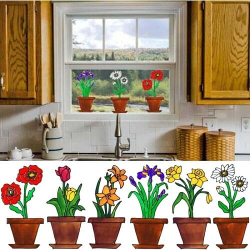 Flower Window Clings Adhesive Free Spring Decorations Window Stickers - Reusable Glass Door Sticker Decals
