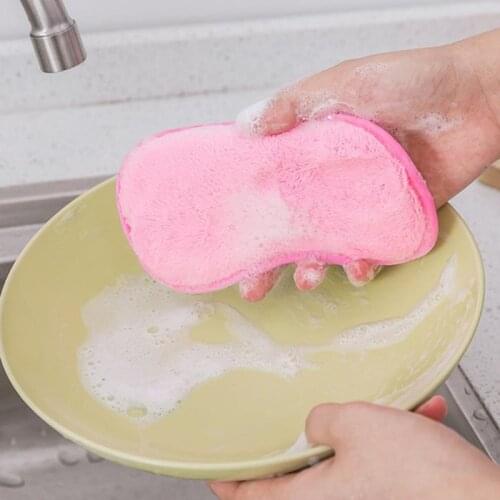 Double-sided Cleaning Sponge Kitchen Dish Cloth Scrubbing Sponge Degreasing Two-sided Pot Brush Home Kitchen Cleaning Supplies