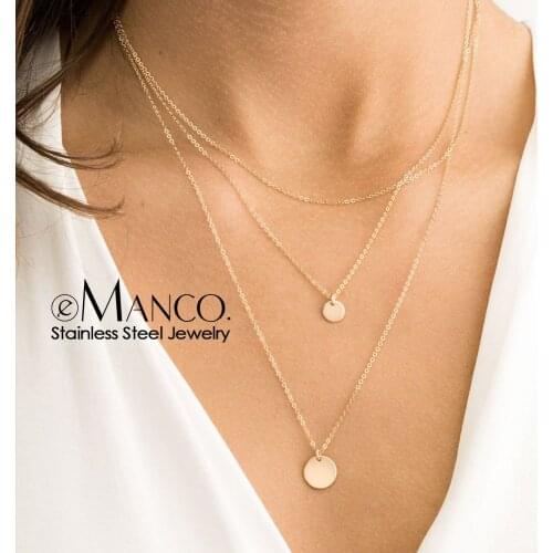 E-Manco women simple multi layered necklace chockers necklaces for women stainless steel necklace trendy jewelry