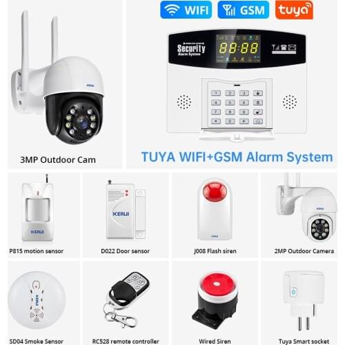 FUERS Tuya WiFi GSM Home Security Alarm System Smart Home Wifi Home Alarm System Motion sensor smart life