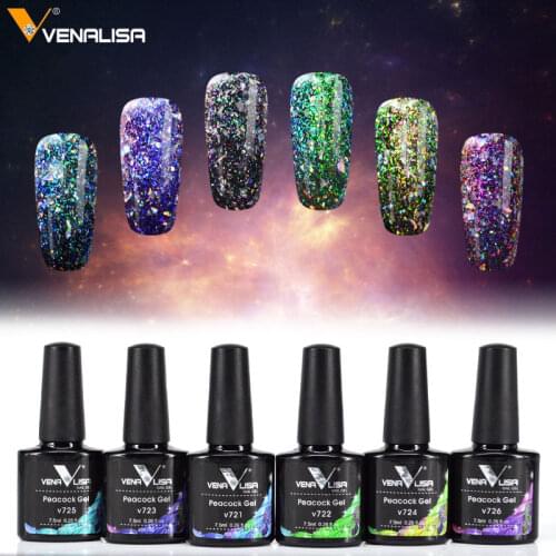 #86132 Venalisa Color Gel Peacock Nail Gel Polish Glitter Bling Gel Nail Varnish 7.5ml Soak Off UV LED Starry Gel Lacquer
