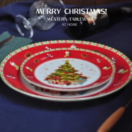 Ceramic Christmas Tree Red Round Plates Dishes Beef Dishes Dessert Dish Fruit Snack Plate Home Dinnerware Decoration