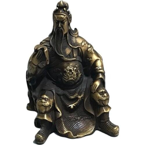 Chinese old copper statue of Guan Yu Feng Shui decoration of Guan gong read