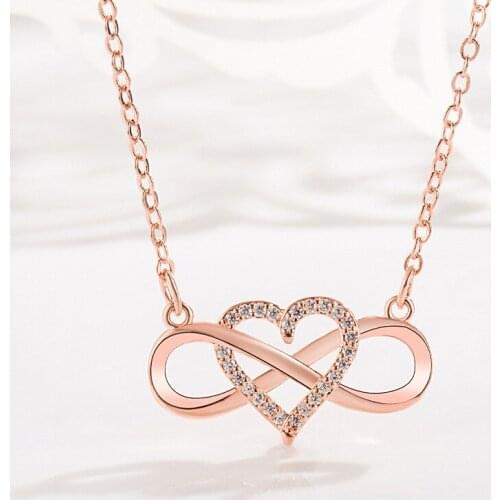 Korea Hollow Heart Crystal Pendant Necklaces For Women Girl 925 Silver Bowknot Clavicle Chain Necklace Anniversary Birthday Gift