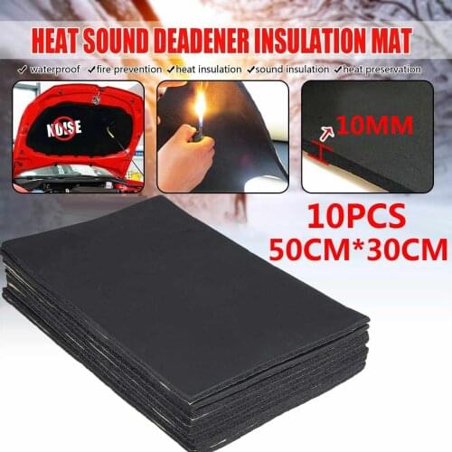 10Pcs 10MM Car Sound Hot Deadener Mat Noise Proof Bonnet Insulation Deadening Engine Firewall Heat Foam Cotton Sticker 30x50cm