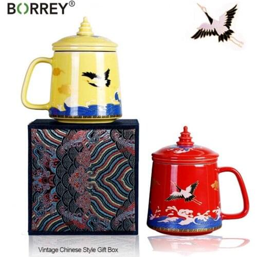 BORREY430ML Chinese Style Luxury Retro Tea Cup Ceramic Mug Large Capacity Office Filter With Cover Handle Birthday Gift Idea Box