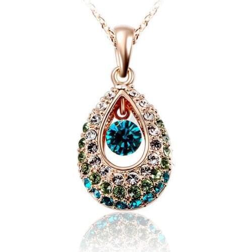 Fashion Water Drop Crystal Rhinestone Pendant Necklace Women Indian Style Teardrop Bridal Wedding Party Female Jewelry Accessory