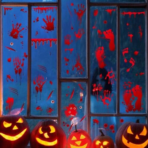Halloween Horror Prank Stickers Halloween Bloody Footprints Skull Window Floor Decal Wall Door Stickers Party Decorations New
