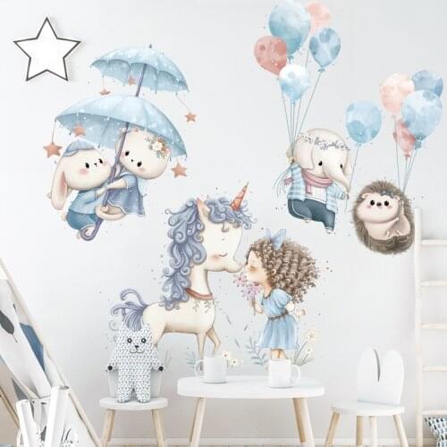 BRUP Unicorn Princess Balloon Animals Wall Stickers for Kids Room Wall Decals Decorative Stickers Murals Home Decor wallstickers