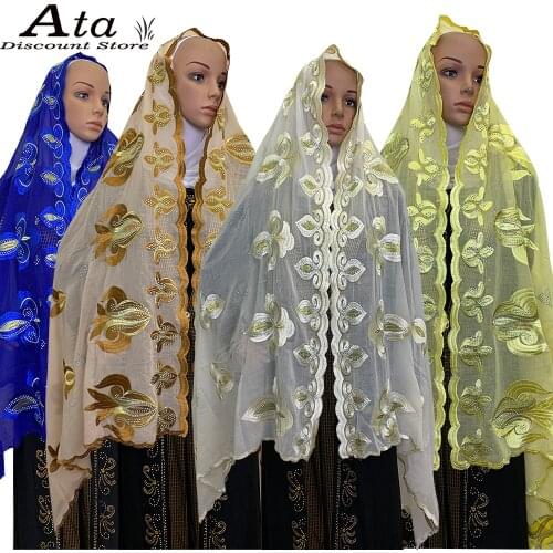 New Embroidery Trendy Womens Hijab Scarf Muslim Prayer Headscarf African Tukish Big Shawls Beauty Islam Outfits Jibab Casual
