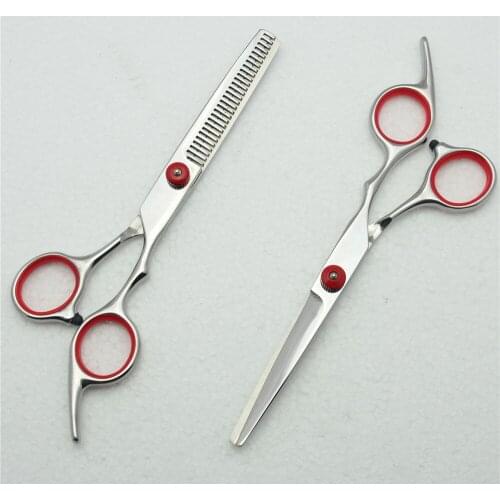 6.0 Inch 17.5cm Customized Logo Red Screw Professional Human Hair Scissors Hairdressing Cutting Shears Thinning Scissors C1001