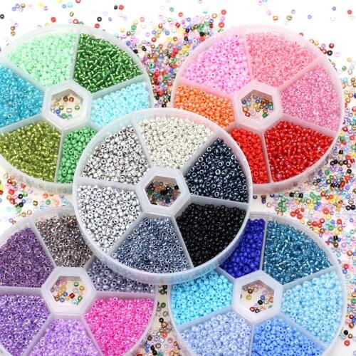 Olingart 2mm Colorful Glass Seed Beads Belt box set charm Spacer Beads Free colored cords DIY Bracelet Necklace Jewelry Making