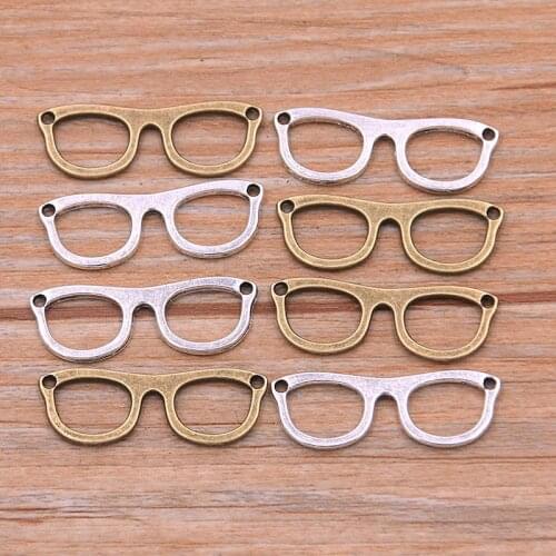 20PCS 10X28mm New Product Two Color Small Glasses Charms Personality Connector Jewelry Metal Alloy Marking DIY Handmade Craft
