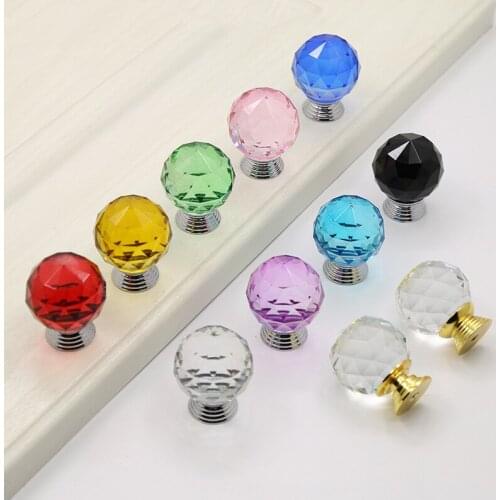 30mm Colorful Crystal Glass Furniture Handle Diamond Ball Round Wardrobe Drawer Knob Cabinet Door Handle Home Decoration