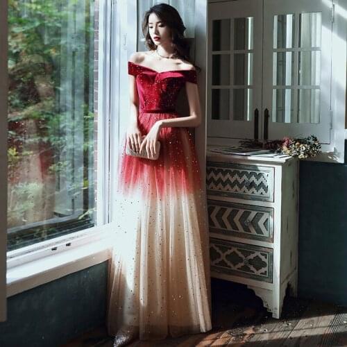 Sexy Sequin Off Shoulder Sweetheart Long Evening Dresses A-line Elegant Gradient Formal Floor-length Party Prom Dress Vestidos