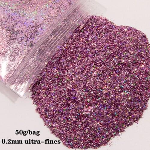 0.2mm 50g(0.11lb) Ultrafine Glitter For Nails Silver/Black/Pink/Purple Powder For Manicure Design Laser Dust Glitter Holographic