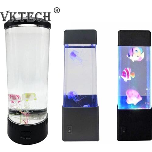 USB/Battery Powered Jellyfish Light Water Tank Aquarium LED Lamp Color Changing Bedside Lava Night Light Home Bedroom Decor