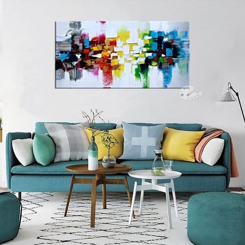 3D Thick Oil Abstract Color Block Oil Painting Horizontal Living Room Sofa Background Decoration Painting Without Inner Frame