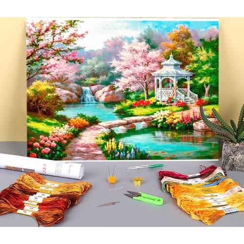 Flower Sakura Pre-Printed 11CT Cross Stitch Embroidery Complete Kit DMC Threads Hobby Knitting Needlework Sewing Jewelry