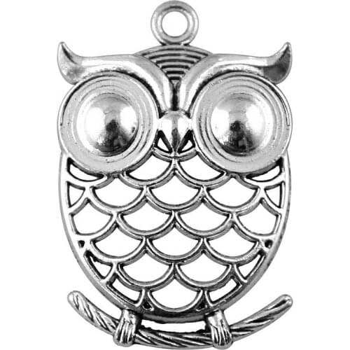 WYSIWYG 2pcs 51x35mm 2 Colors Antique Silver Color Antique Bronze Plated Big Owl Pendant Men Owl Charm Big Owl Charm