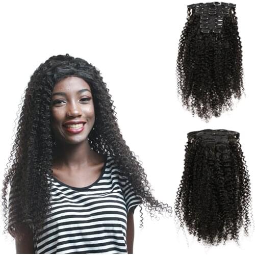 Clip in Hair Extensions Human Hair Full Head Brazilian Machine Remy Kinky Curly 120G/Set Hair Clip Natural Color 8-24 INCH
