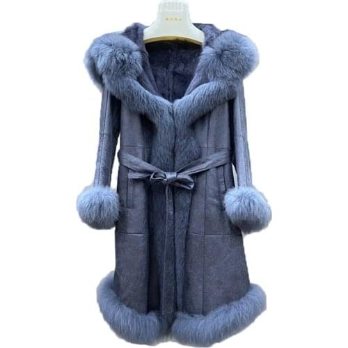 Big Fur Collar 2021 New Fashion Winter Jacket Women Real Leather Coats With Hooded Real Fur Lining Female Warm Outerwear