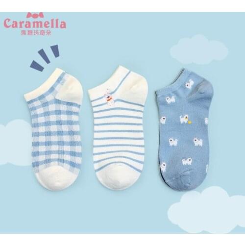 Caramella 3Pairs New Women Socks Breathable Sports Socks Cute Dog Boat socks Comfortable Cotton Ankle Socks skarpetki damskie