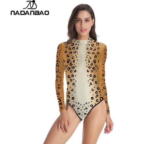 NADANBAO Classic Zebra Leopard Print Sexy Bodysuits Long Sleeve Elastic Slim Women Clothing Female Swimsuits Cosplay Costumes