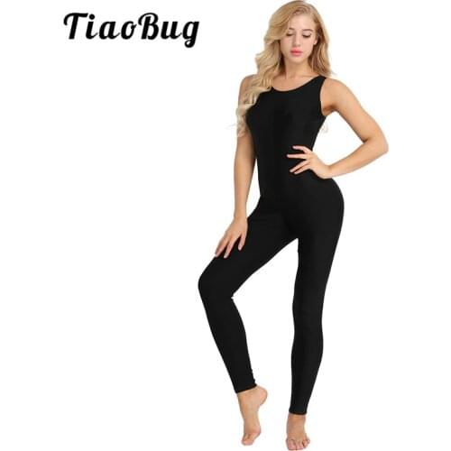 TiaoBug Women Sleeveless Stretchy Unitard Yoga Dance Bodysuit Adult Gymnastics Leotard Sports Jumpsuit Ballet Practice Dancewear