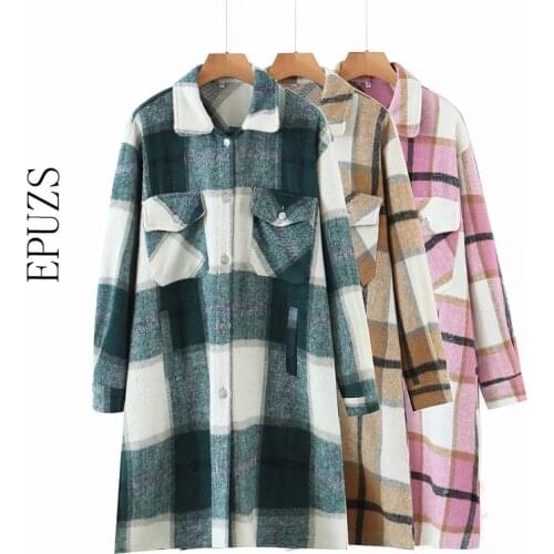 Winter green plaid jacket women long coat streetwear fashion loose bomber jacket Casual ovsrsize outwear 2018