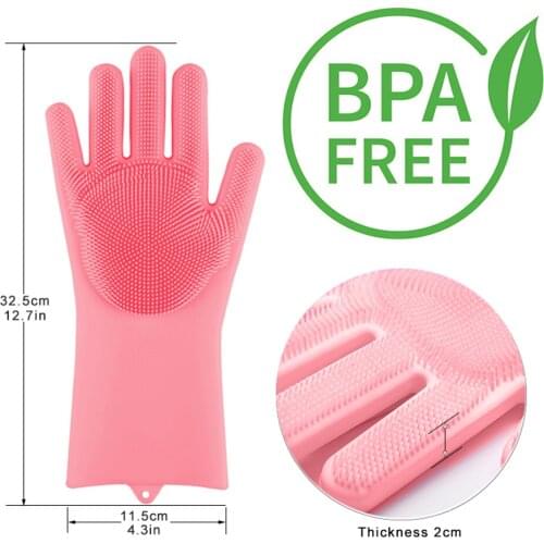 1 Pair Magic Silicone Dishwashing Scrubber Dish Washing Sponge Rubber Scrub Gloves Kitchen Cleaning Dishwashing Gloves