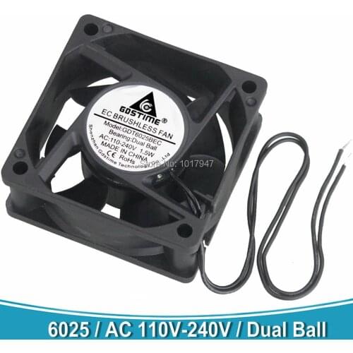 1 PCS EC Brushless Ventilation Exhaust Cooling Fan 2Pin AC 110V 115V 120V 220V 240V 6cm 60mm 60x60x25mm Dual Ball