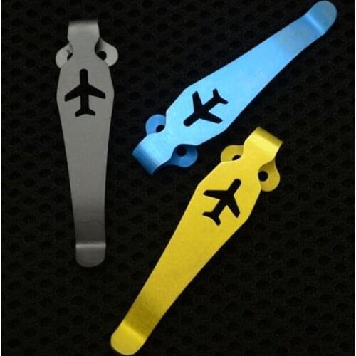 1 pc TC4 Titanium Alloy Pocket Knife Back Clip For Spyderco C81 C10 C11 Aircraft Plane Design 2-Hole 2.3MM Diameter Knives DIY