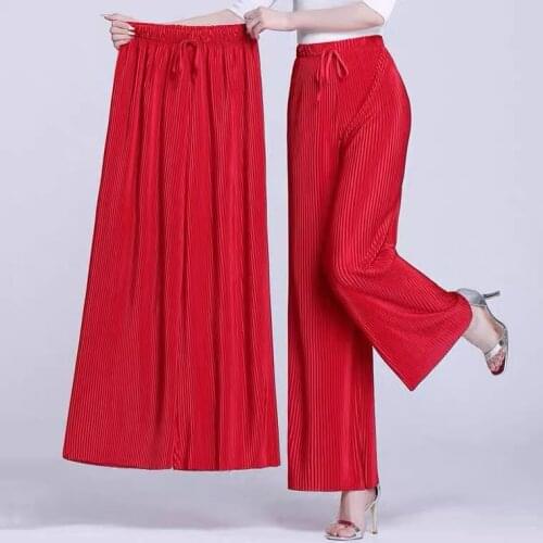 2021 Summer Womens Loose Pleated Pants Candy color Wide Leg Pants Grey Khaki plus size Women High Waisted Trousers 5XL 6XL 7XL