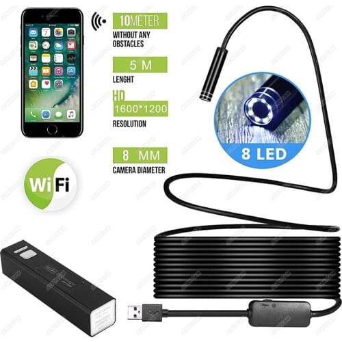 3.5M 10M 5M 1200P Wifi Endoscope Camera Wireless Borescope Inspection Camera HD 8 LED Adjustable Light 8mm Waterproof Snake Came