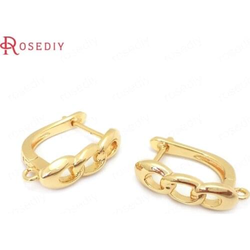 38411)6PCS Height 17.5MM 24K Gold Color Brass Chain Link Stud Earrings Pins Earrings Clasps Jewelry Making Supplies Findings