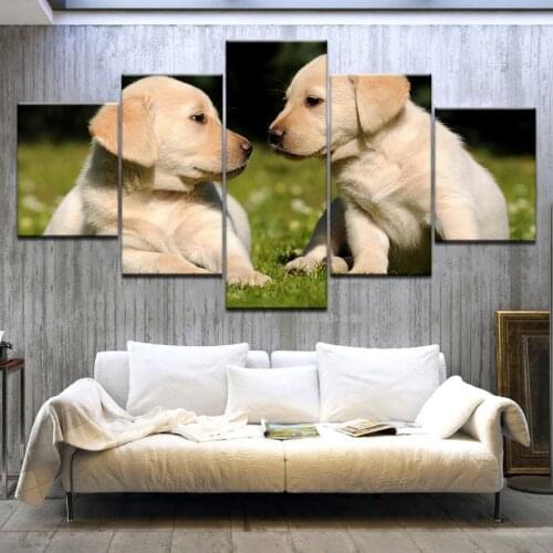 5 Panel/pieces HD Print Labrador puppies in grass animal wall posters Print On Canvas Art Painting For home living room decor