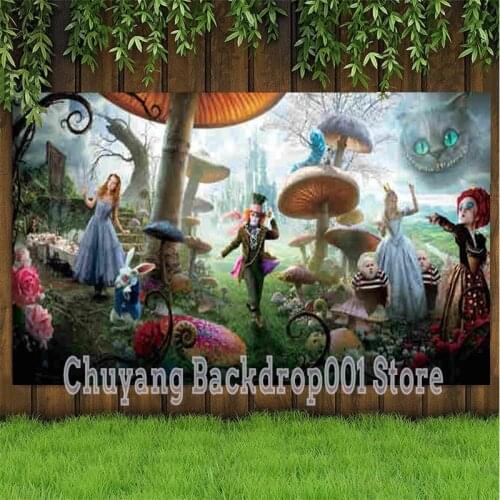 Alice In Wonderland Photography Backdrop Dream Forest Princess Girls Happy Birthday Party Photo Background Banner Decor Supplies