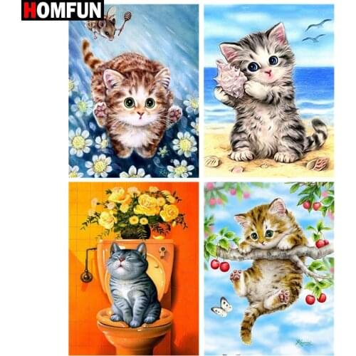 HOMFUN Full Square/Round Drill 5D DIY Diamond Painting "Animal cat" Embroidery Cross Stitch 5D Home Decor Gift