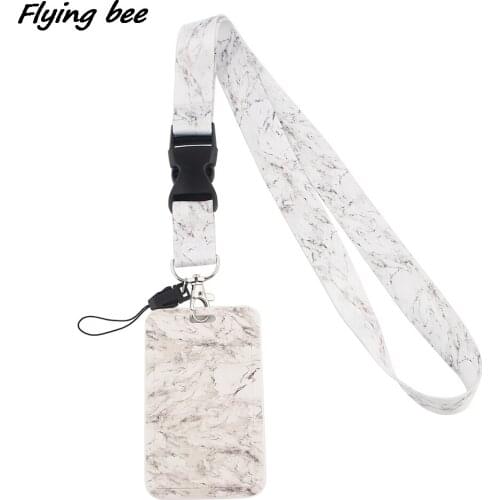 Flyingbee X1306 White Marble Lanyards Id Badge Holder Keychain ID Card Pass Gym Mobile Badge Holder Lanyard Key Holder
